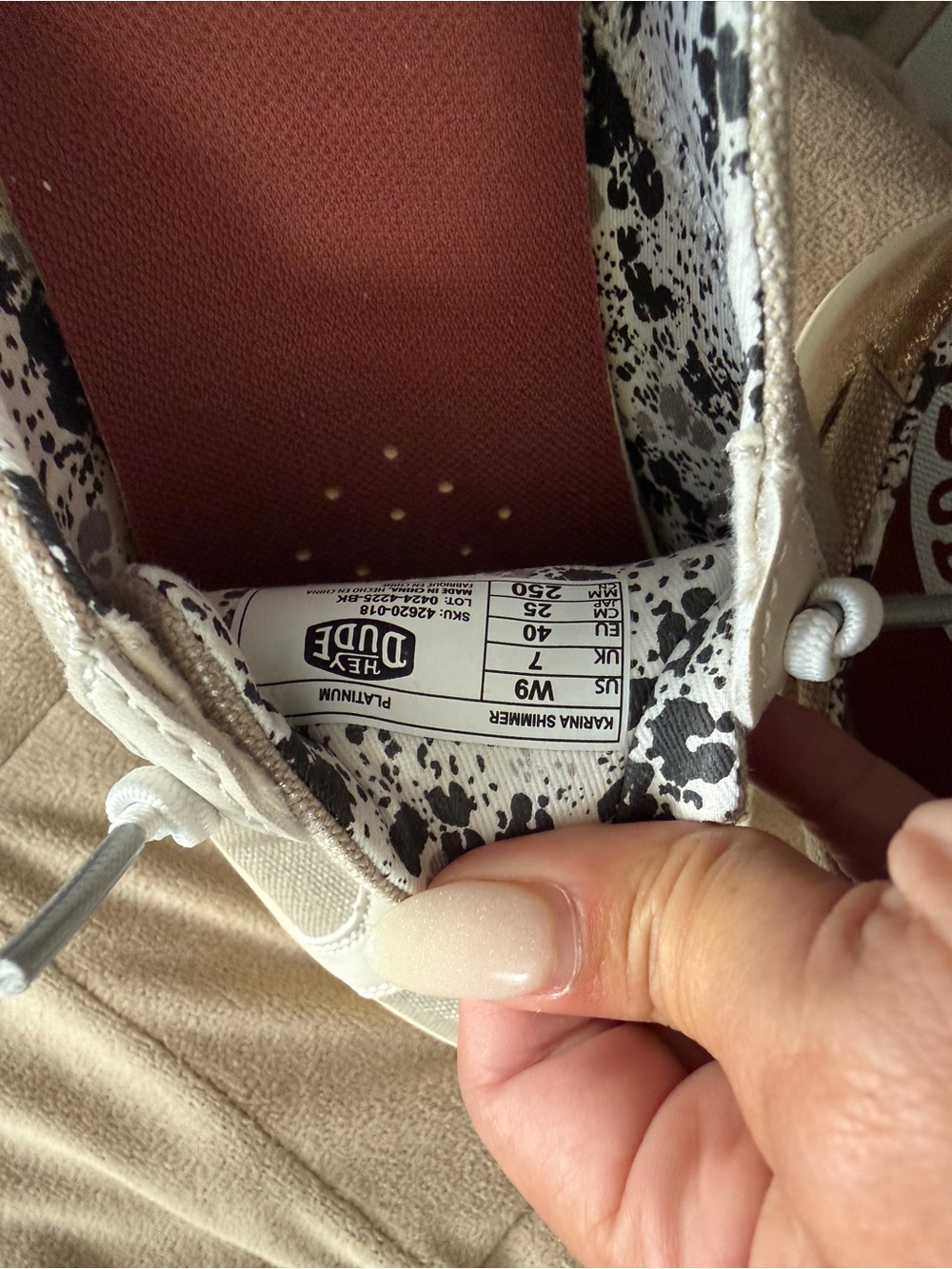 Hey Dude Katrina Shimmer Platinum Women's Cream Lace-Up Athletic Sneakers - Picture 4 of 5